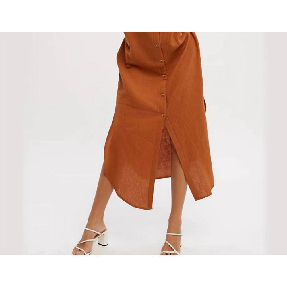 NEW BLUIVY button up maxi shirt dress in brick